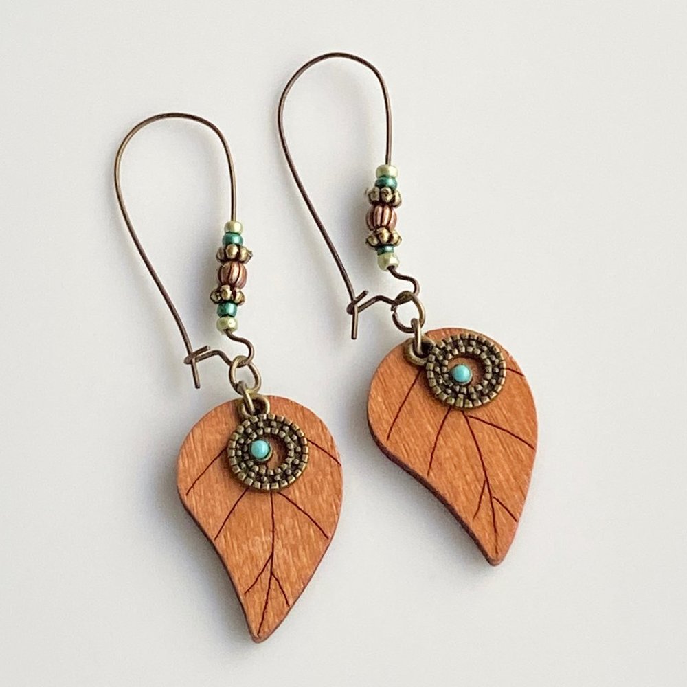 NEW Wooden Leaf Earrings